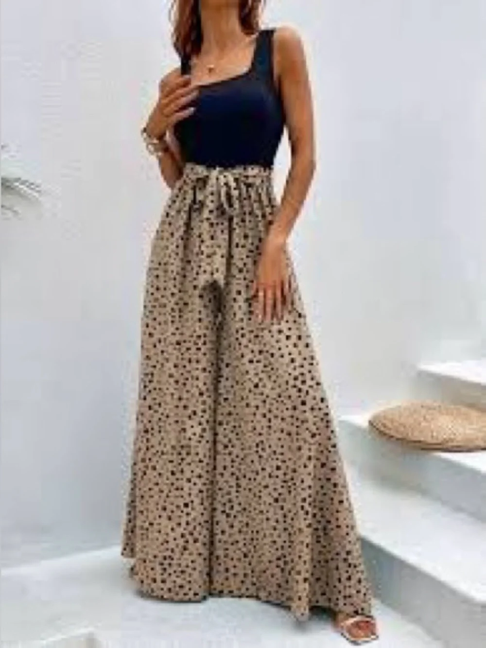 Wide Leg Leopard Jumpsuit - Picture 1 of 10